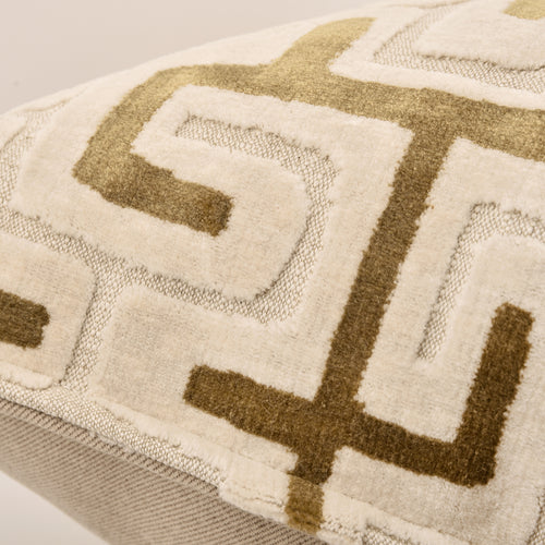 Beige Abstract Maze Pattern Velvet Lumbar Pillow Decorative Waist Cushion