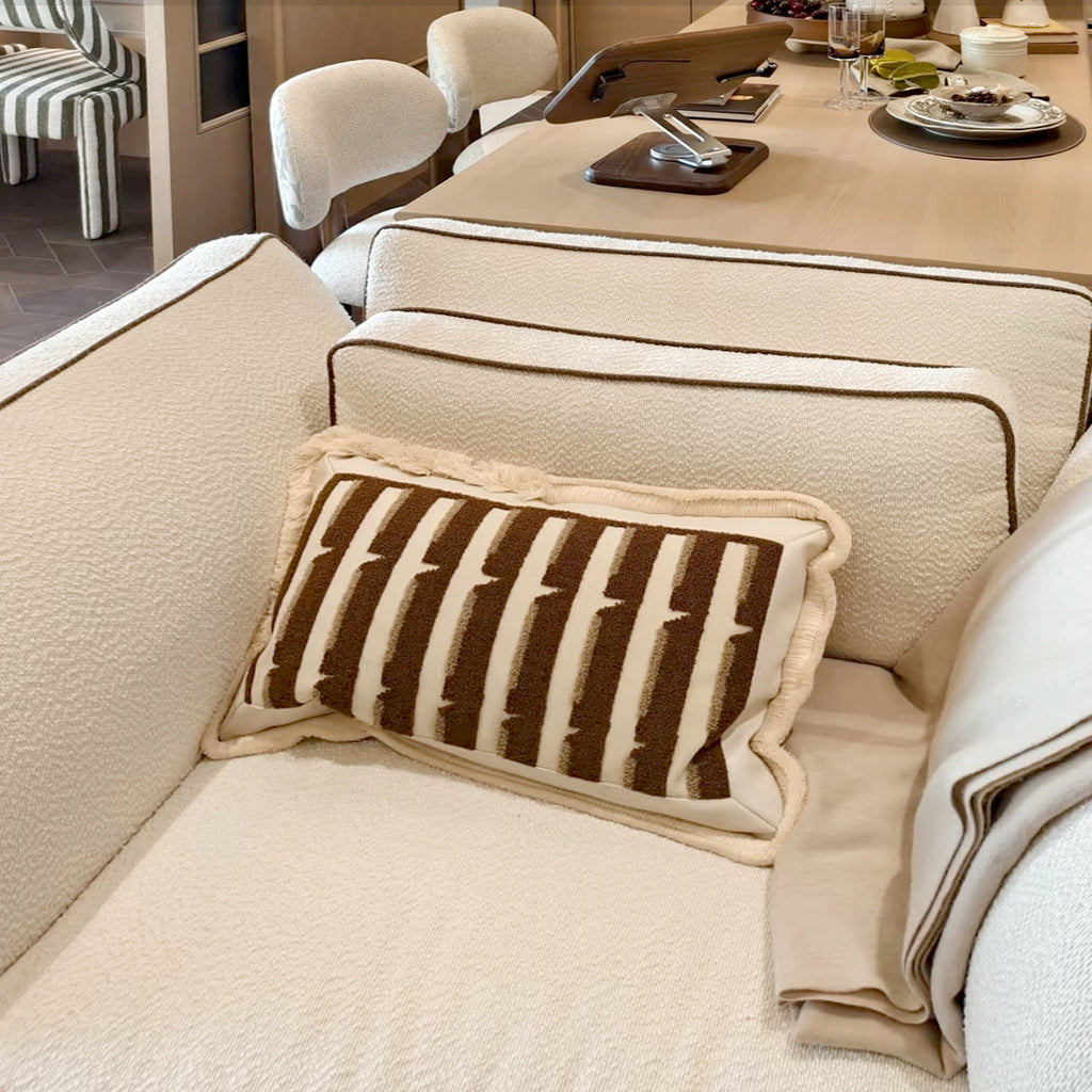Caramel Brown Striped Tassel Lumbar Pillow Decorative Waist Support Cushion