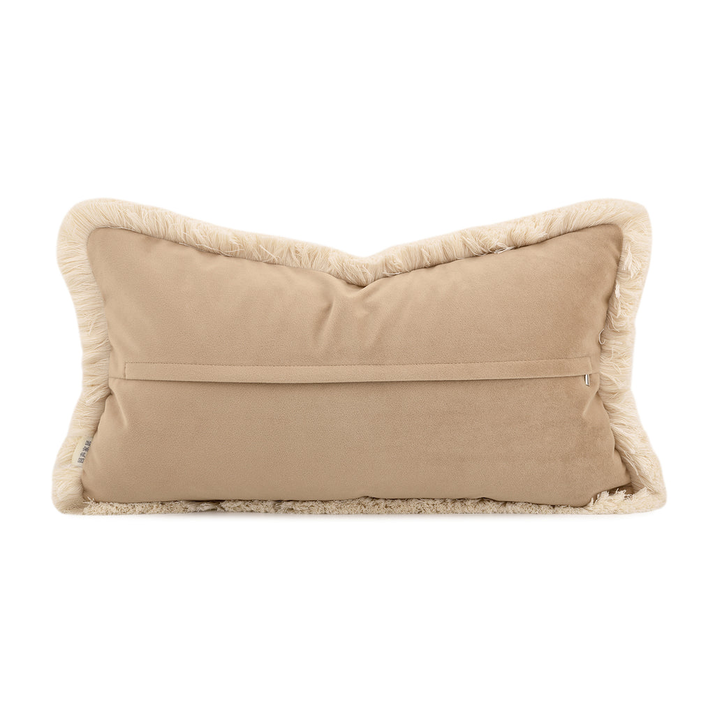 Caramel Brown Striped Tassel Lumbar Pillow Decorative Waist Support Cushion
