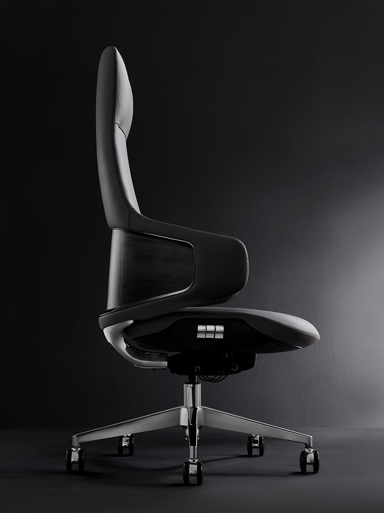 KDO2 Sovereign | Professional Executive Office Chair in Italian Nappa Leather with Hydrographic Wood-Grain Grey