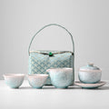 「Verdant Grass」Ceramic Yuanbao Portable Kung Fu Travel Tea Set for Gifting