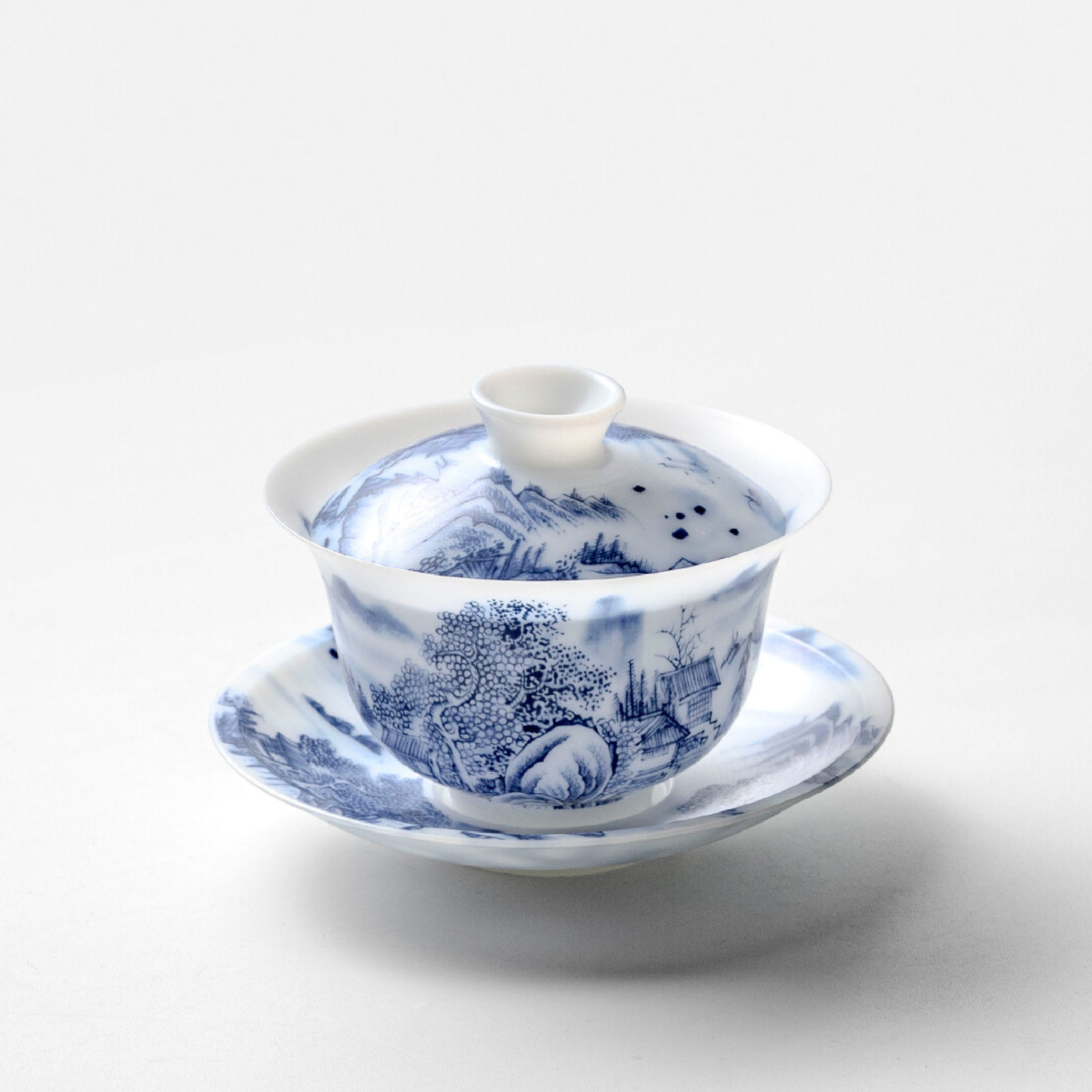Blue and white ceramic teacup and saucer ,「White Feather Blue and White」Ultra-Thin 120ml Tea Vessel