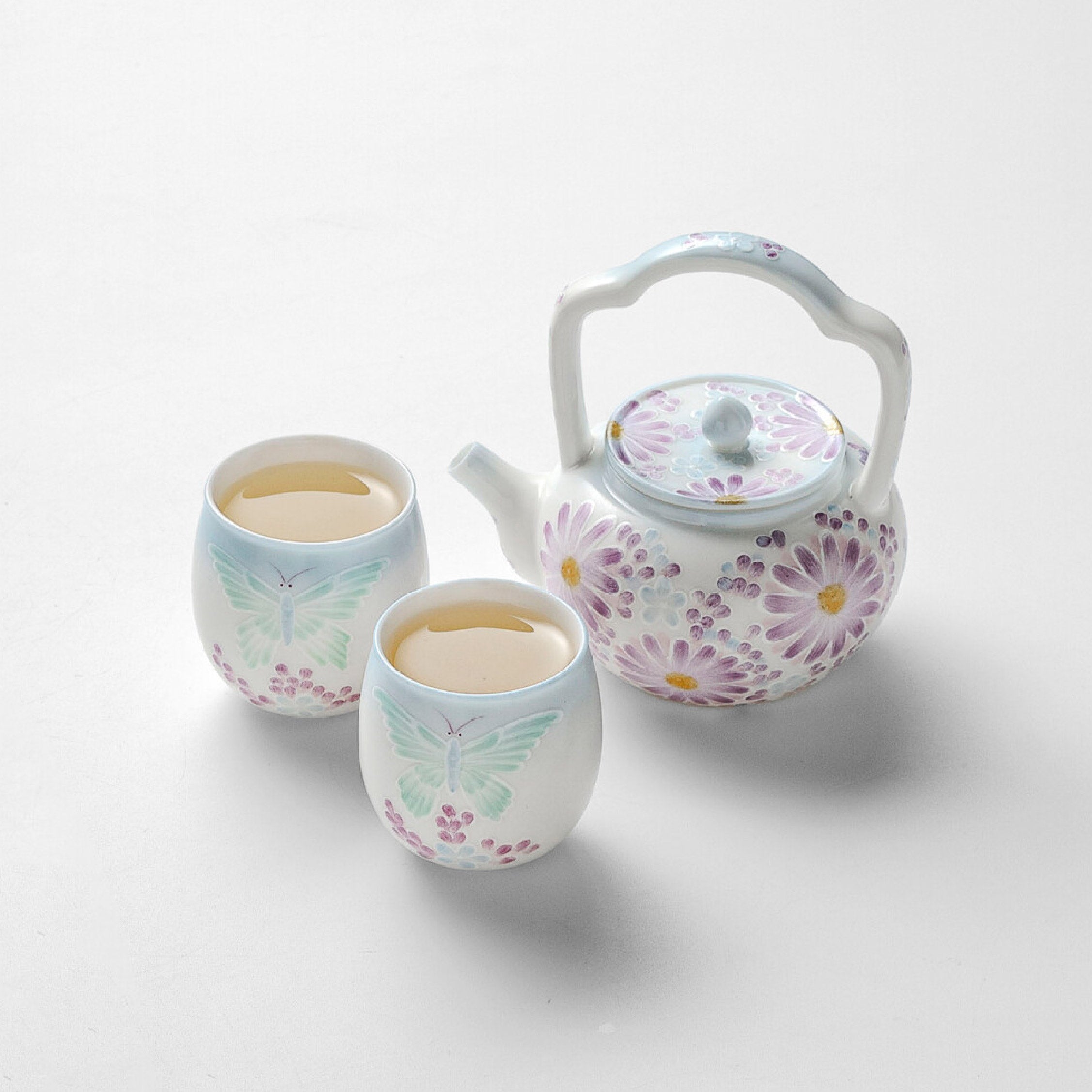 「Butterfly & Flower」140ml Hand-Painted Ceramic Teapot Set