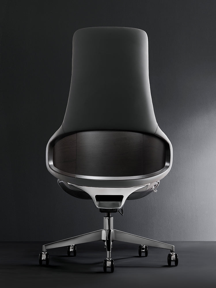 KDO2 Sovereign | Professional Executive Office Chair in Italian Nappa Leather with Hydrographic Wood-Grain Grey