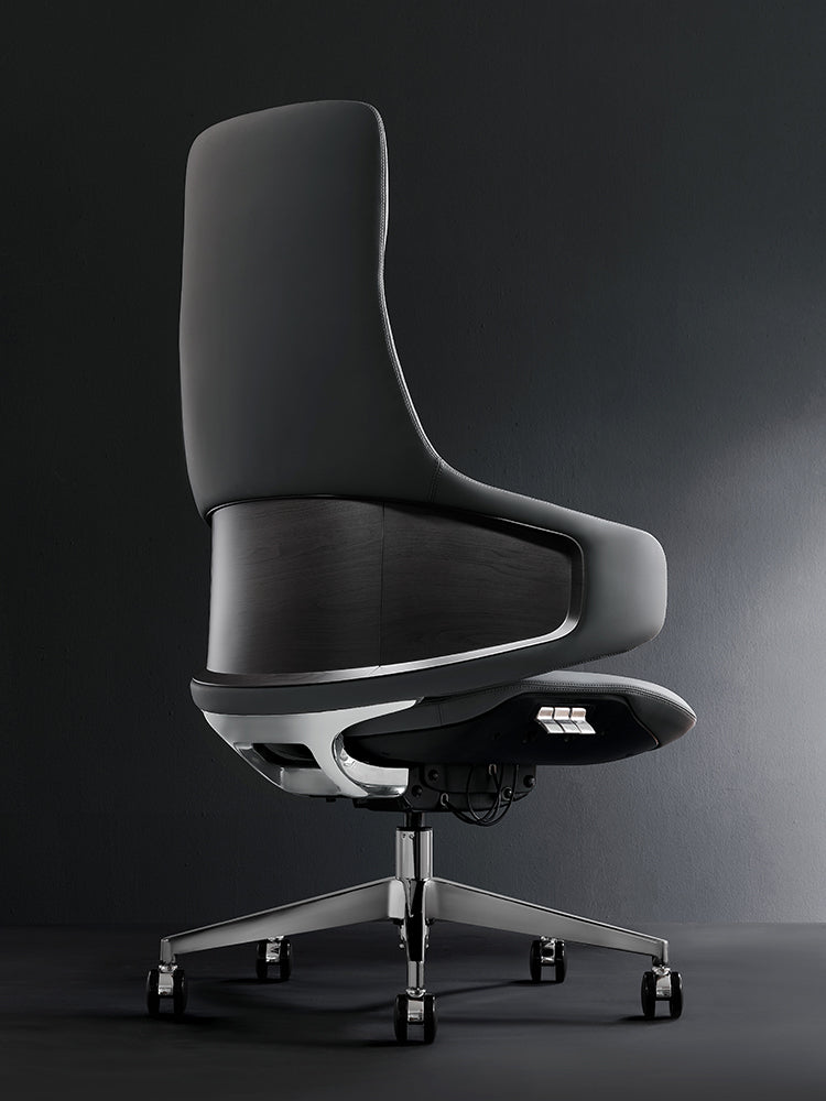 KDO2 Sovereign | Professional Executive Office Chair in Italian Nappa Leather with Hydrographic Wood-Grain Grey