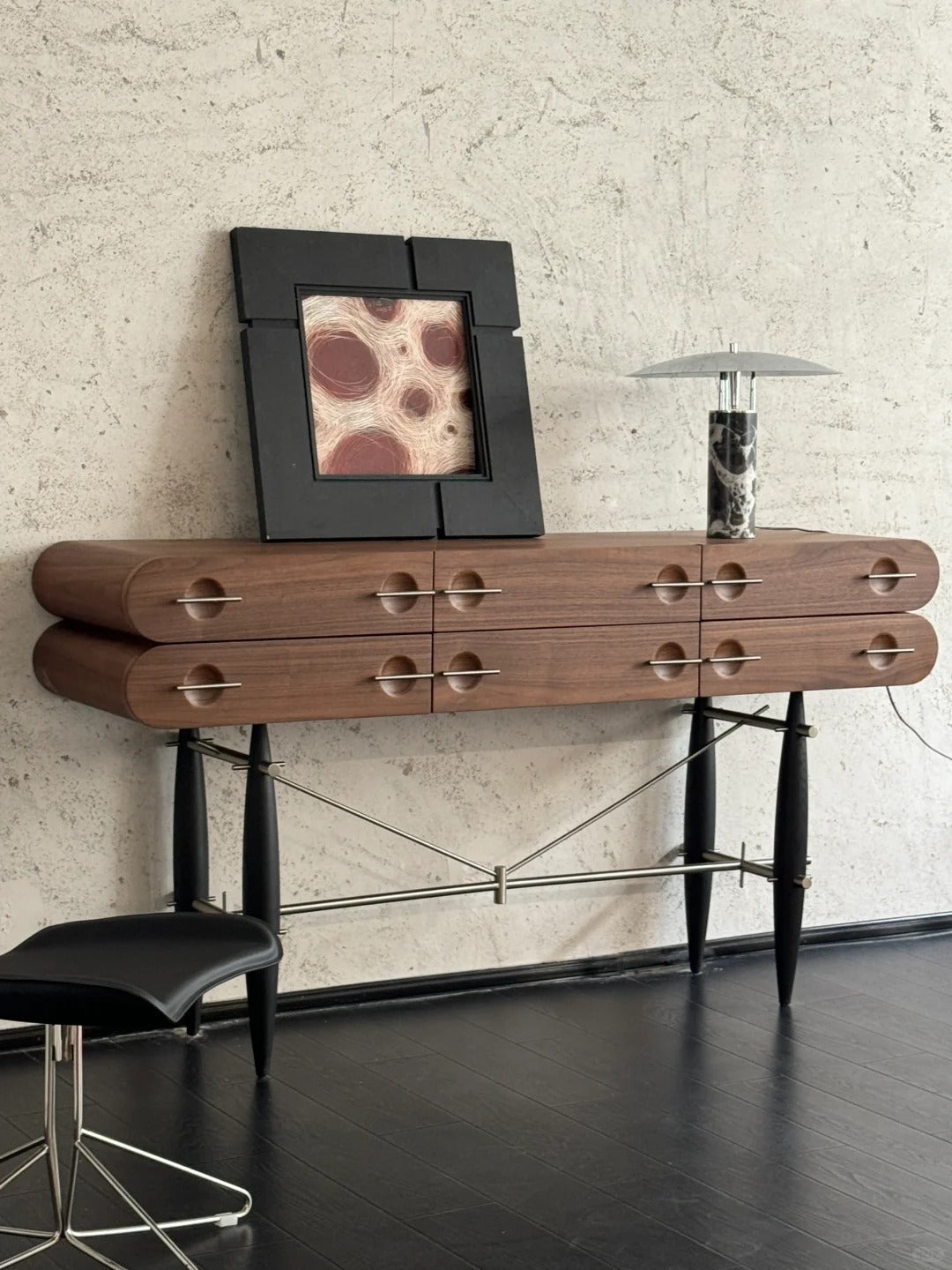 「Shadow‑Warrior」Dark Walnut Solid Wood Sideboard Storage Cabinet