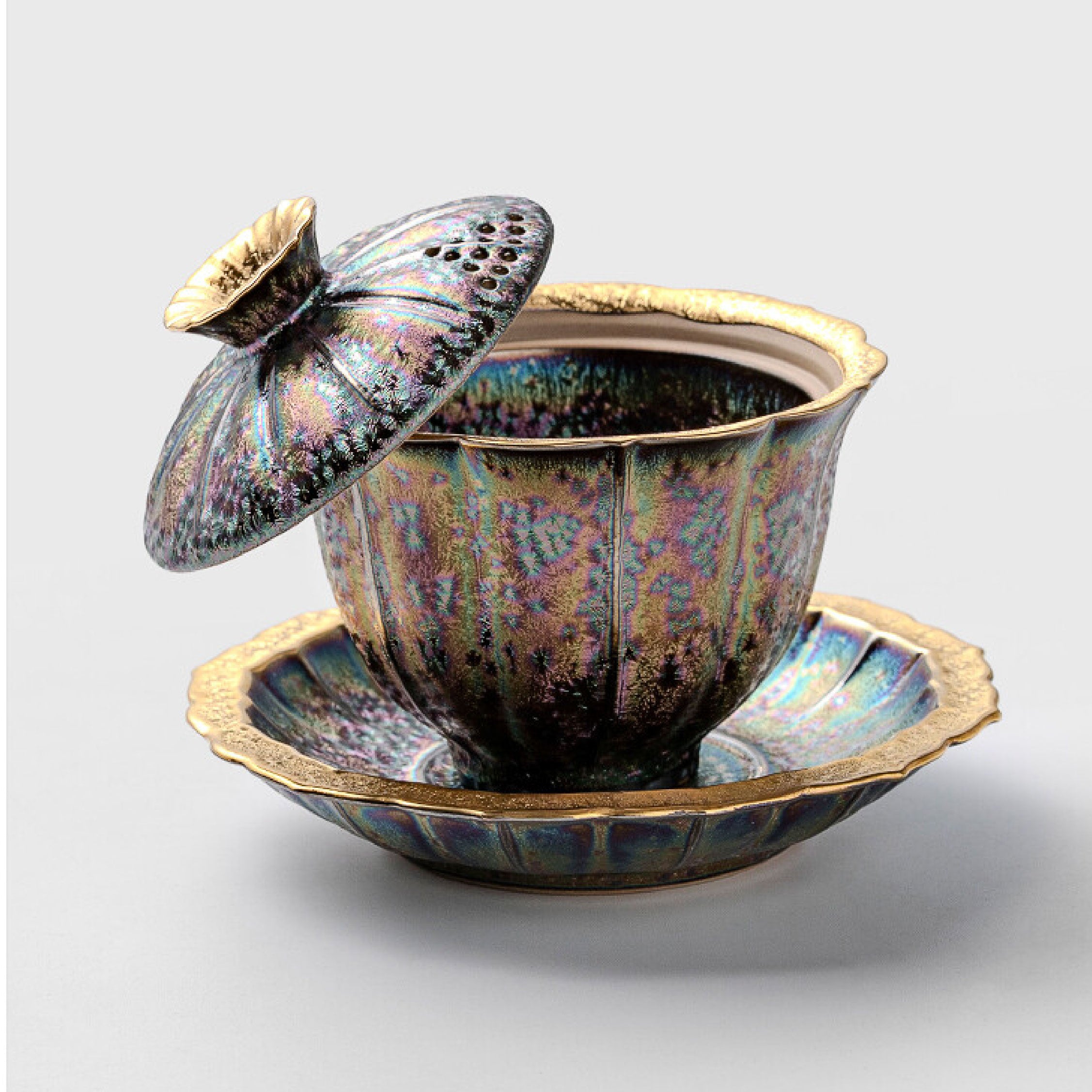 「Colorful Gilded」Kiln-Fired Crystalline Glaze Kung Fu Tea Set