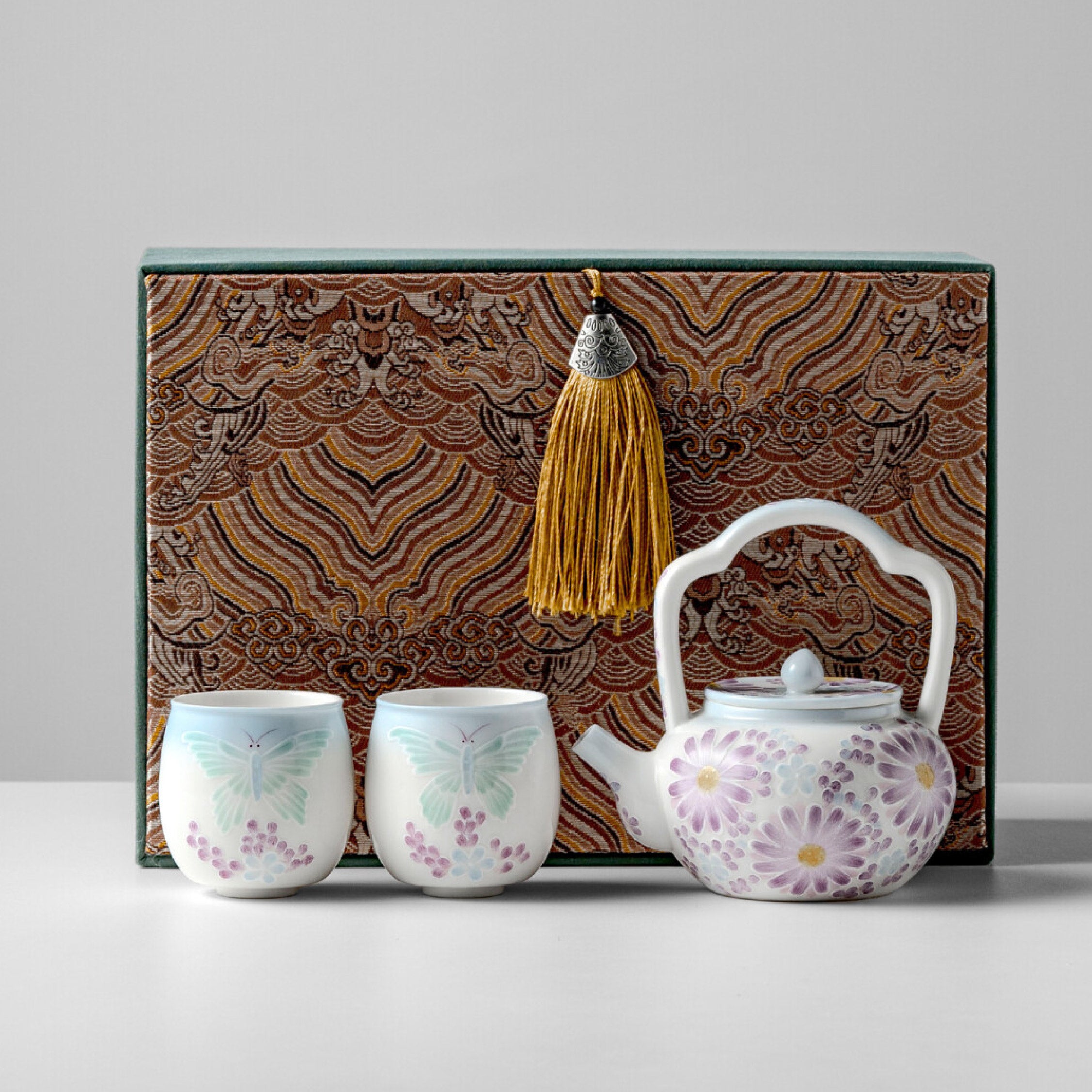 「Butterfly & Flower」140ml Hand-Painted Ceramic Teapot Set