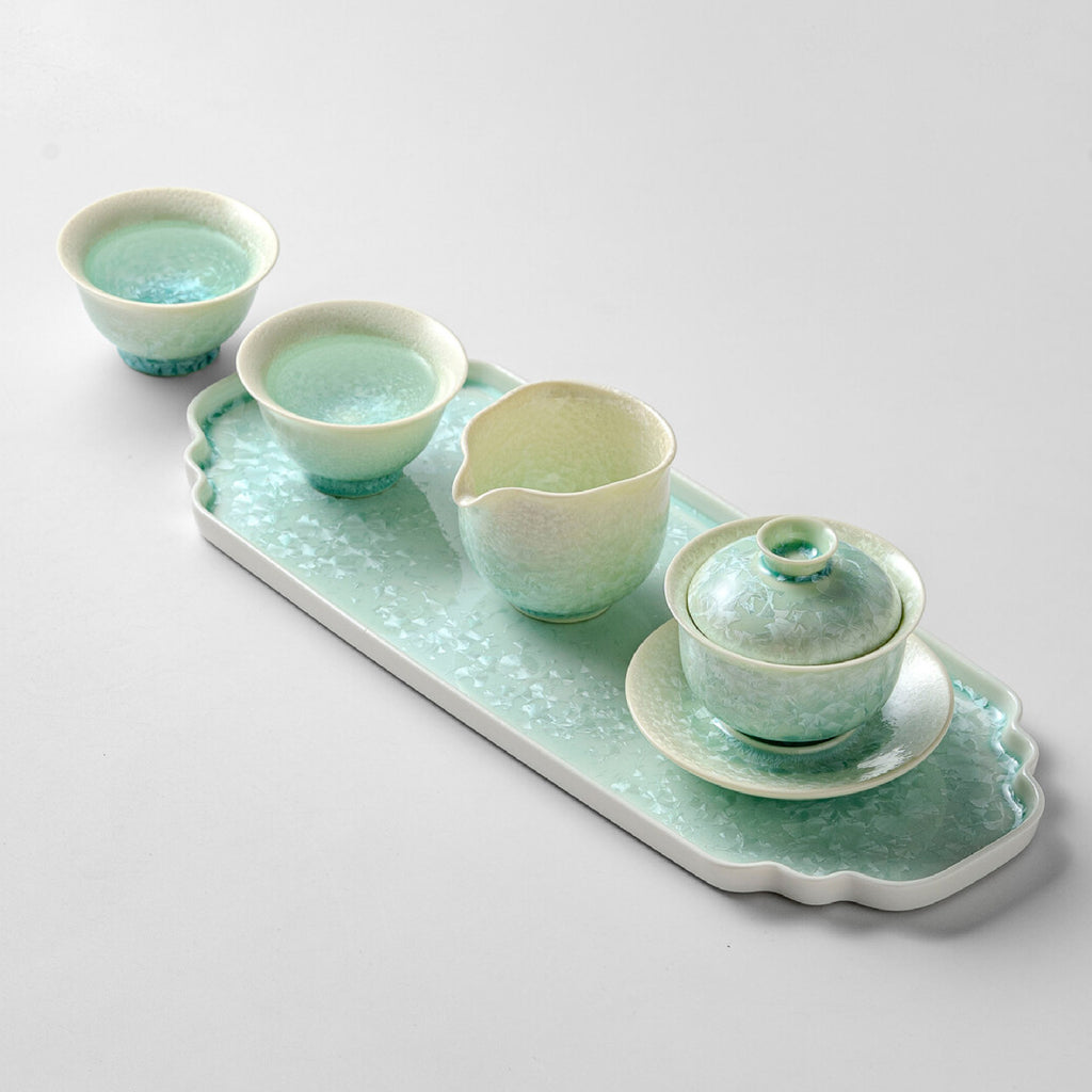 「Gradient Green」Kiln-Fired Crystalline Ice Flower Glaze Portable Kung Fu Tea Set