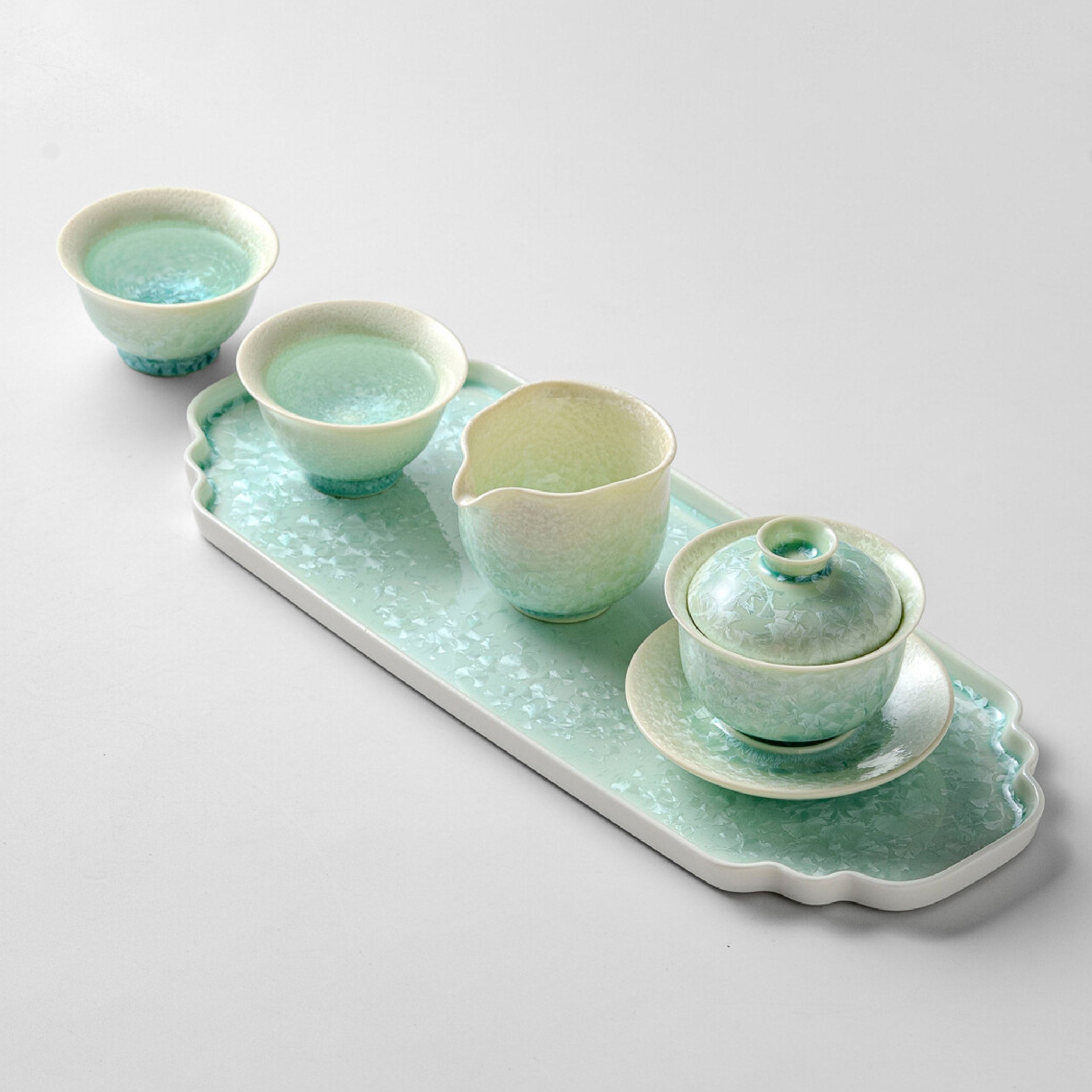 「Gradient Green」Kiln-Fired Crystalline Ice Flower Glaze Portable Kung Fu Tea Set