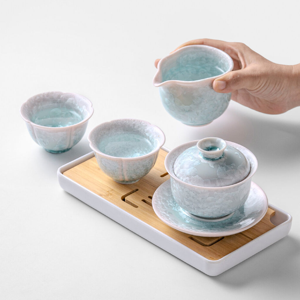 「Verdant Grass」Ceramic Yuanbao Portable Kung Fu Travel Tea Set for Gifting