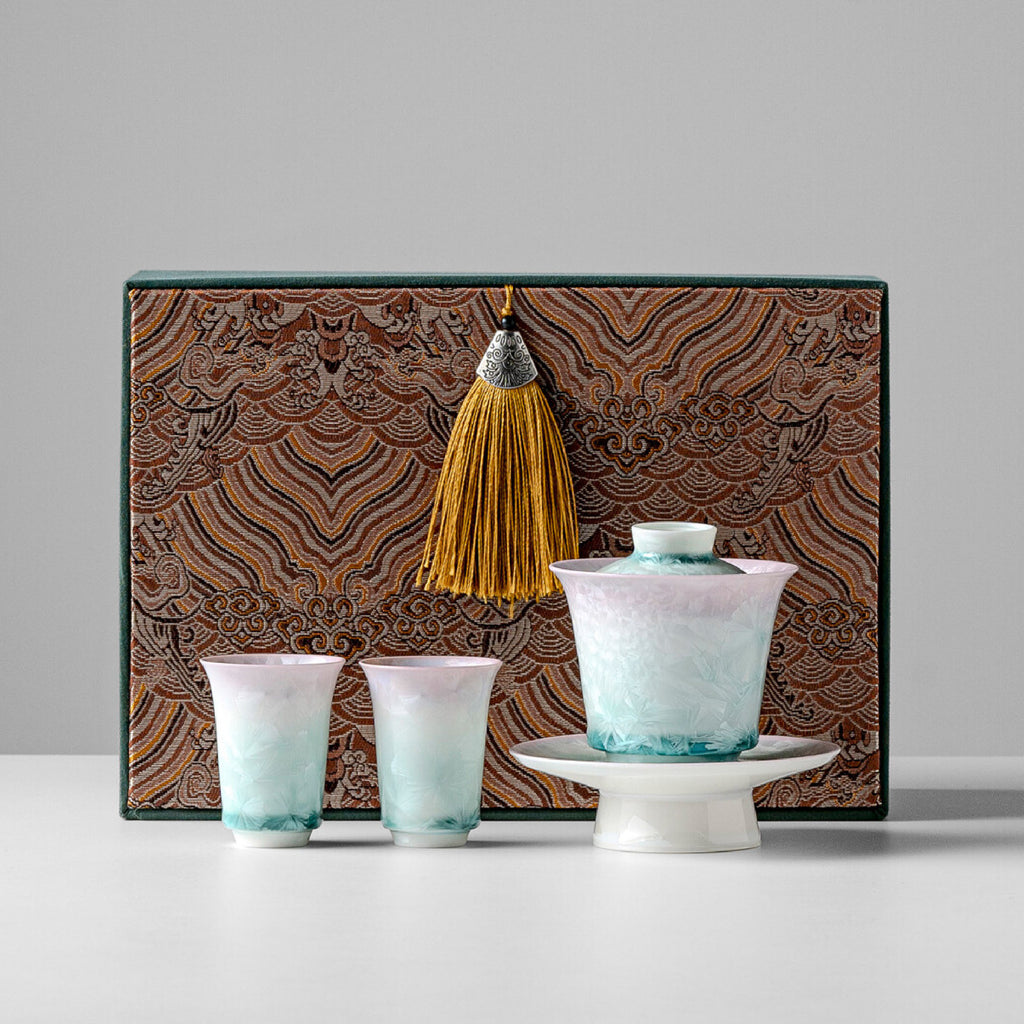 「Fragrant Petal」Kiln-Fired Crystalline Ice Flower Glaze Kung Fu Tea Set