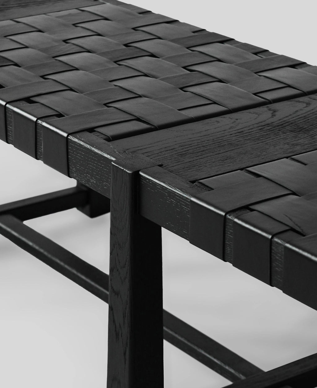 The Lumina | Hand-Woven Leather & Solid Rubberwood Indoor Bench