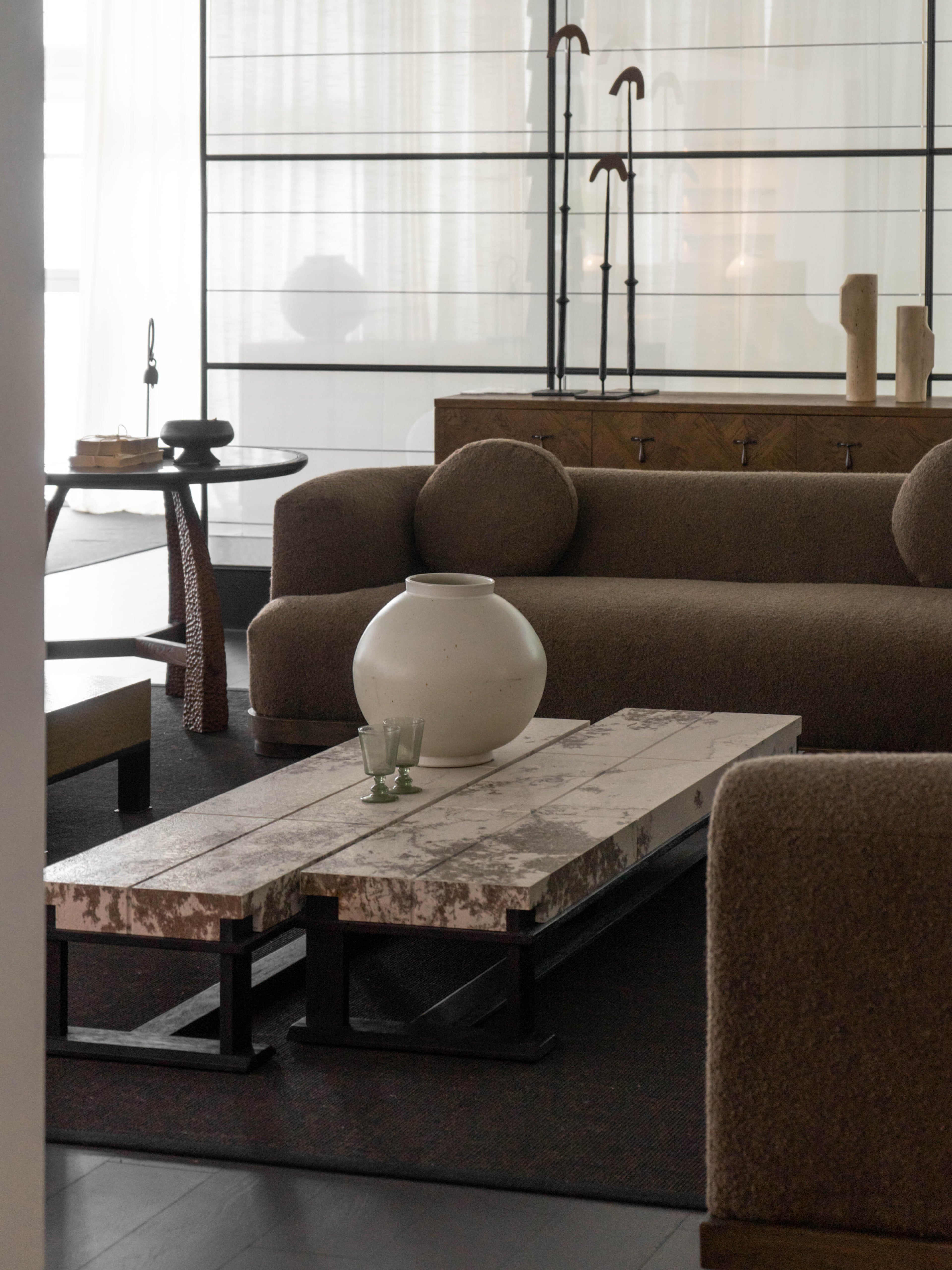 「Lumina」Natural Cherry Blossom Stone Low-Profile Lounge Table