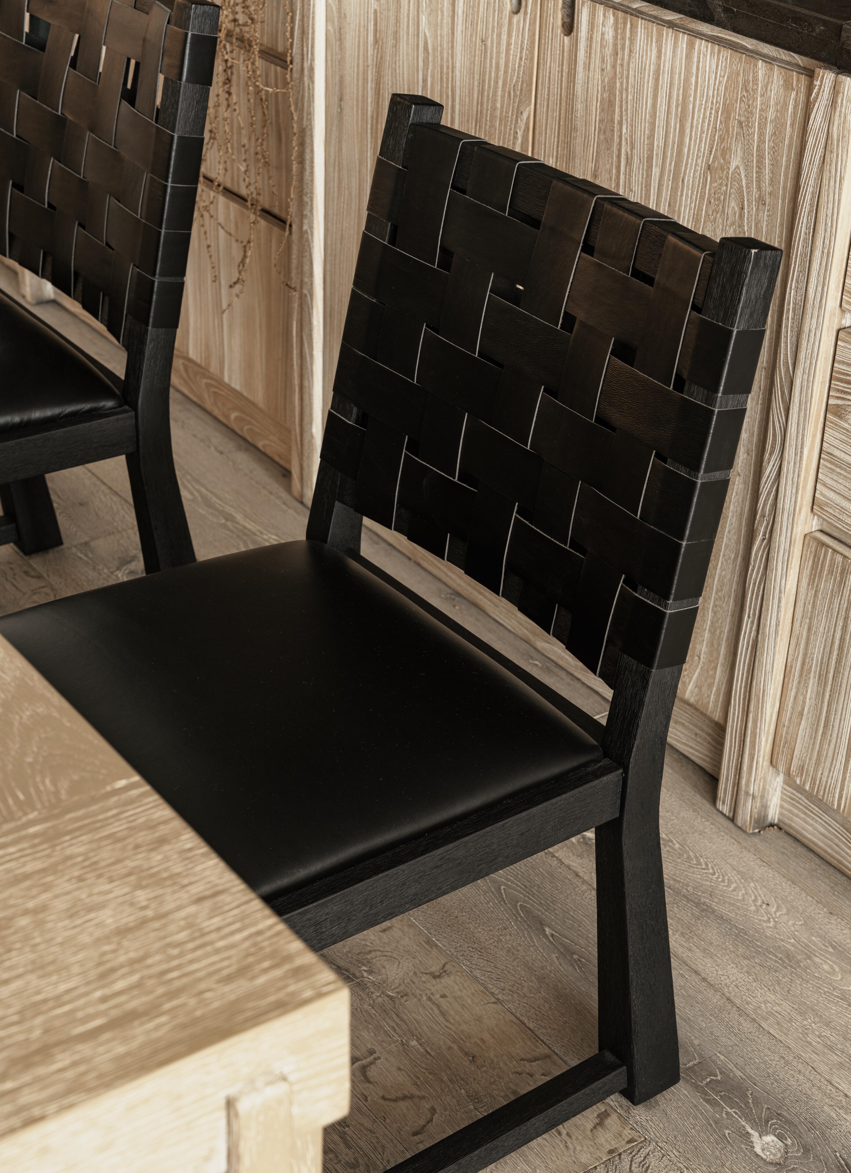 The Lumina | Woven Leather & Solid Rubberwood Minimalist Dining Chair