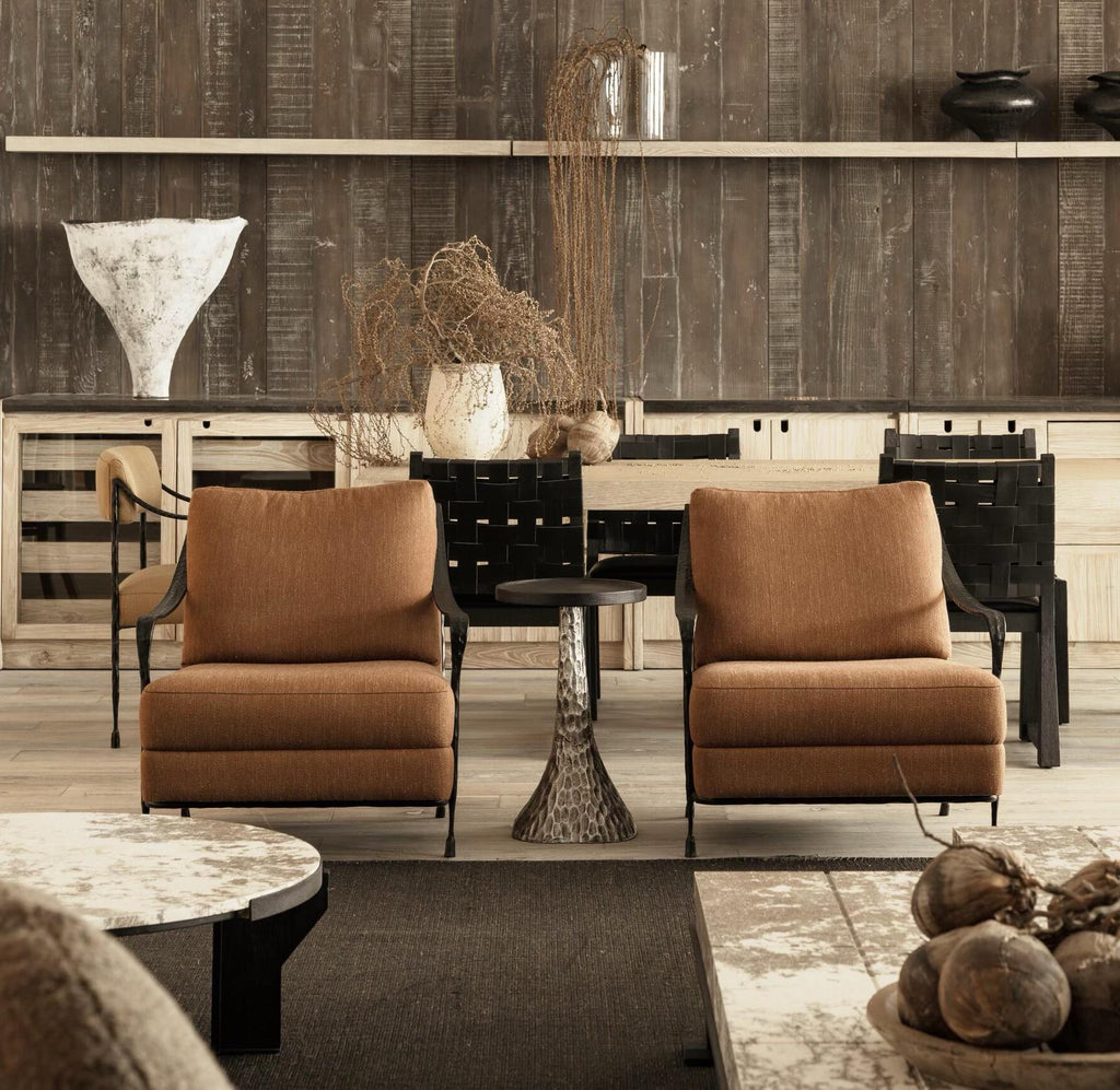 The F.Vint | Colmar Forged Iron Linen Accent Armchair