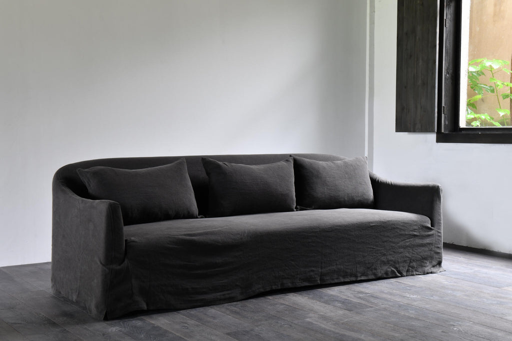 The F.Vint | Curved Natural Linen Multi-Seat Sofa