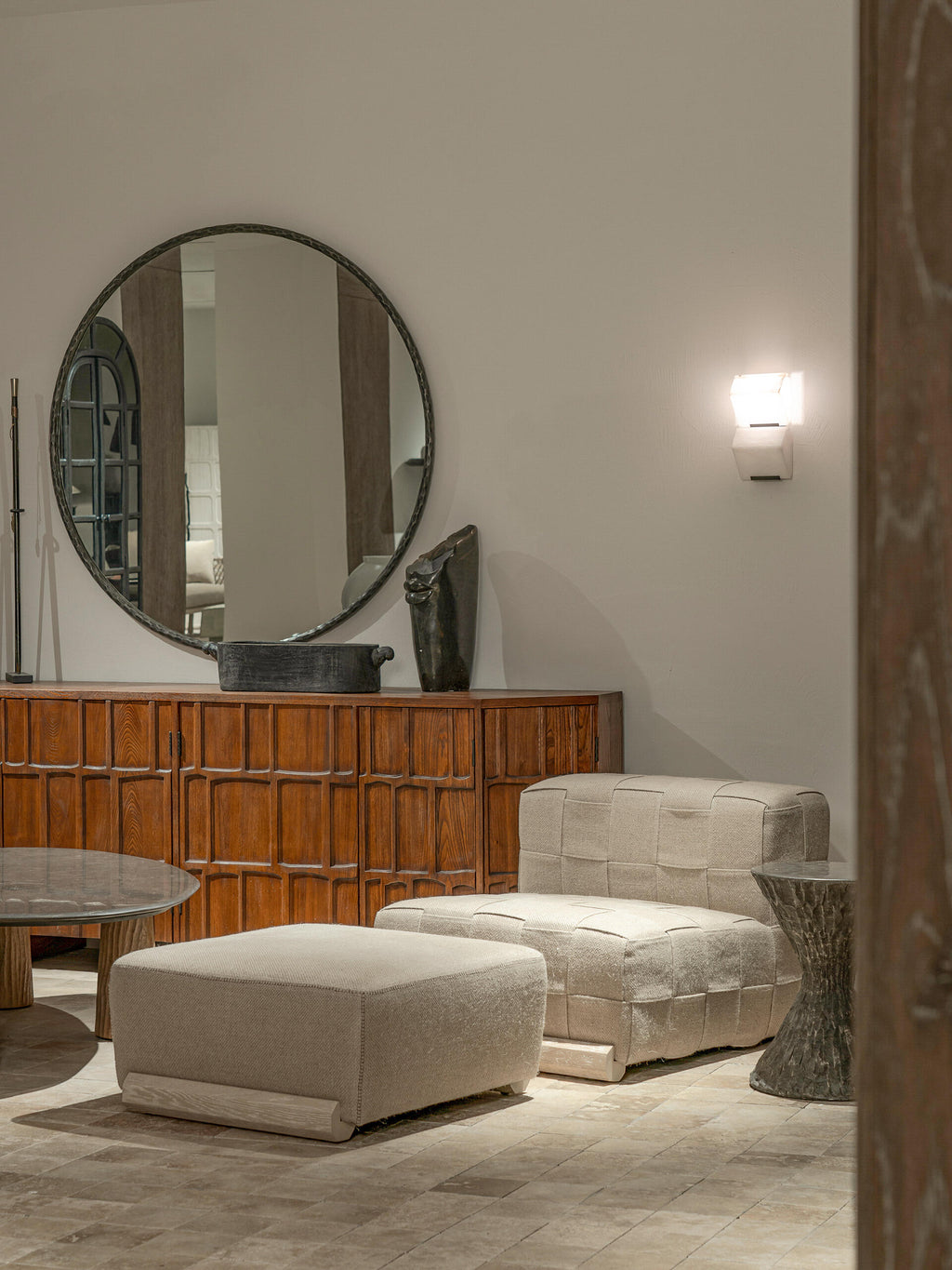 The Modulo | Hand-Woven Natural Linen & Solid Oak Symmetrical Single Sofa