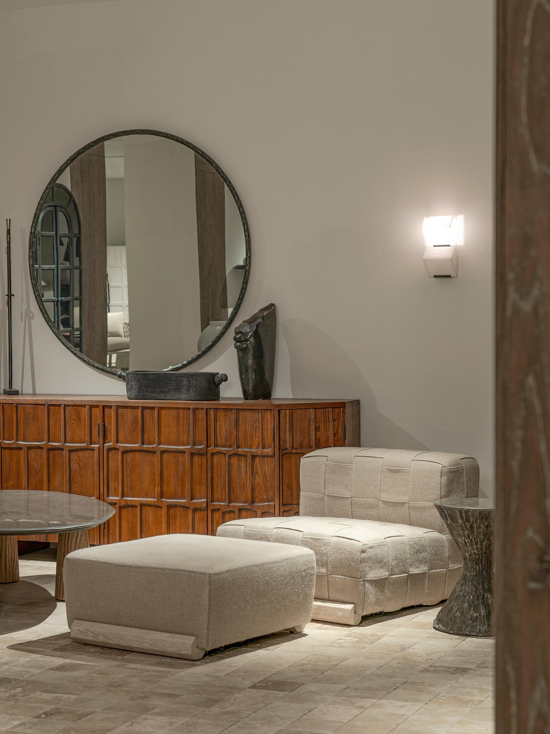 The Modulo | Hand-Woven Natural Linen & Solid Oak Symmetrical Single Sofa