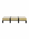 Premium quiet luxury lounge table with authentic rattan weave and sturdy frame, ideal for contemporary living room lounge zones and hotel relaxation areas.