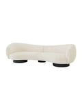 Moon Embrace Modern Minimalist Cloud Bouclé Curved Sofa with fluid arc silhouette, plush upholstery, and solid beech wood frame for luxury interiors.Premium quiet luxury curved sofa with cloud-like bouclé fabric, ideal for contemporary living rooms and boutique hotel spaces.