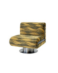 Olin swivel lounge chair with retro-inspired wave-patterned upholstery, sculptural silhouette, and polished stainless steel base for modern luxury interiors.