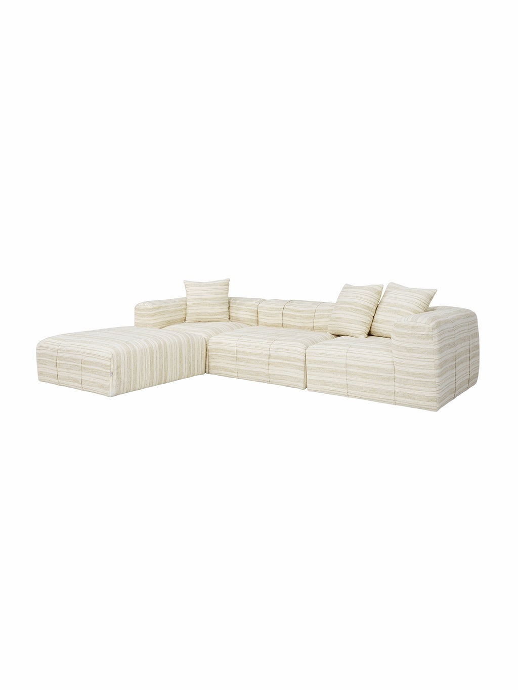 Modular white sofa，Premium modular cloud sectional sofa with deep goose down seating, striped linen-wool fabric, and solid birch wood frame, ideal for modern luxury interiors.