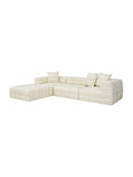 Modular white sofa，Premium modular cloud sectional sofa with deep goose down seating, striped linen-wool fabric, and solid birch wood frame, ideal for modern luxury interiors.