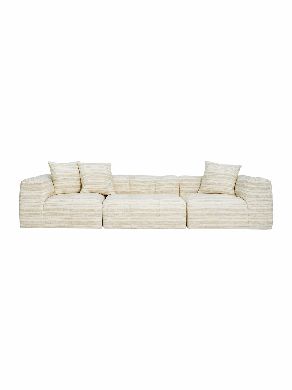 Beige sofa with striped pattern,Premium modular cloud sofa with deep goose down seating, striped linen-wool fabric, and solid birch wood frame, ideal for modern luxury interiors.
