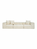 Beige sofa with striped pattern,Premium modular cloud sofa with deep goose down seating, striped linen-wool fabric, and solid birch wood frame, ideal for modern luxury interiors.
