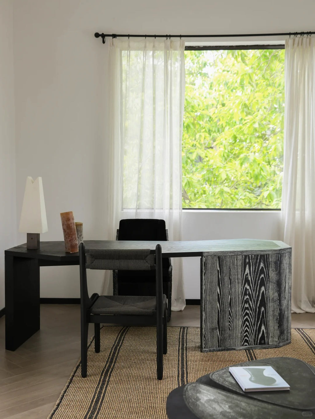 「Ridgeway」Washed‑White Ash Solid Wood Writing Desk Sculptural Modern Work Desk